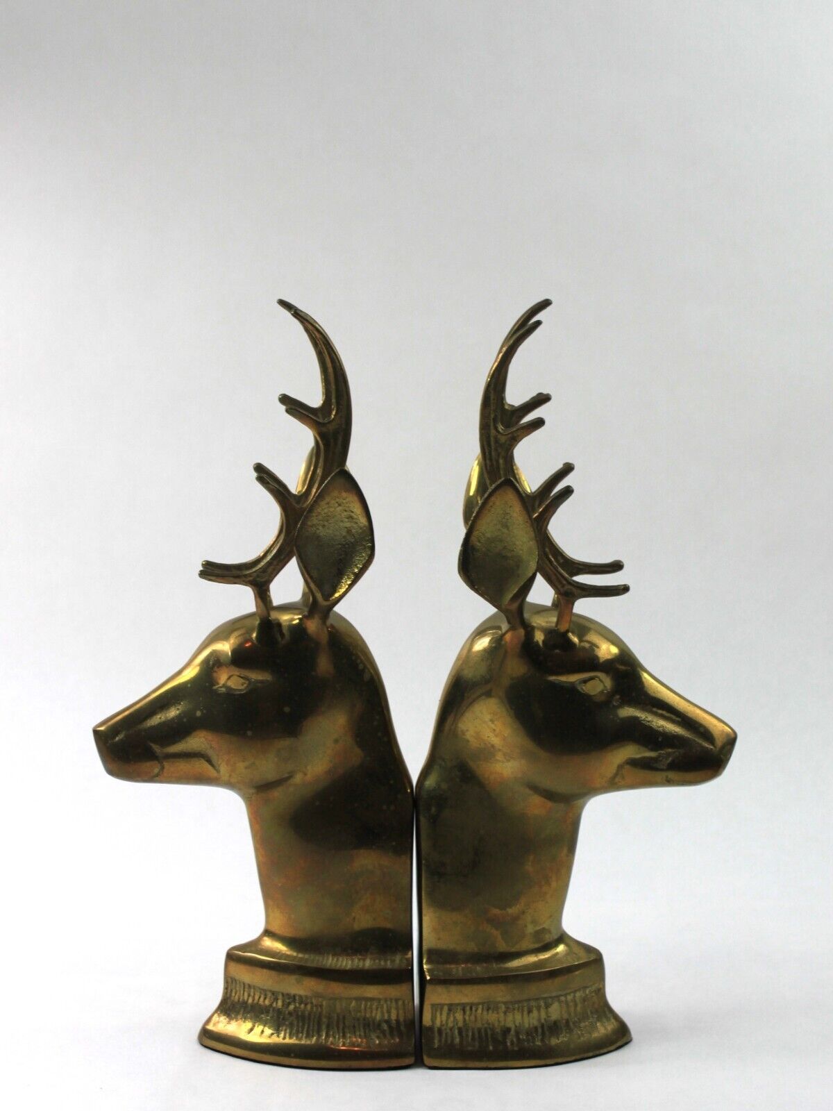 Vintage Brass Deer Head Bookend Set