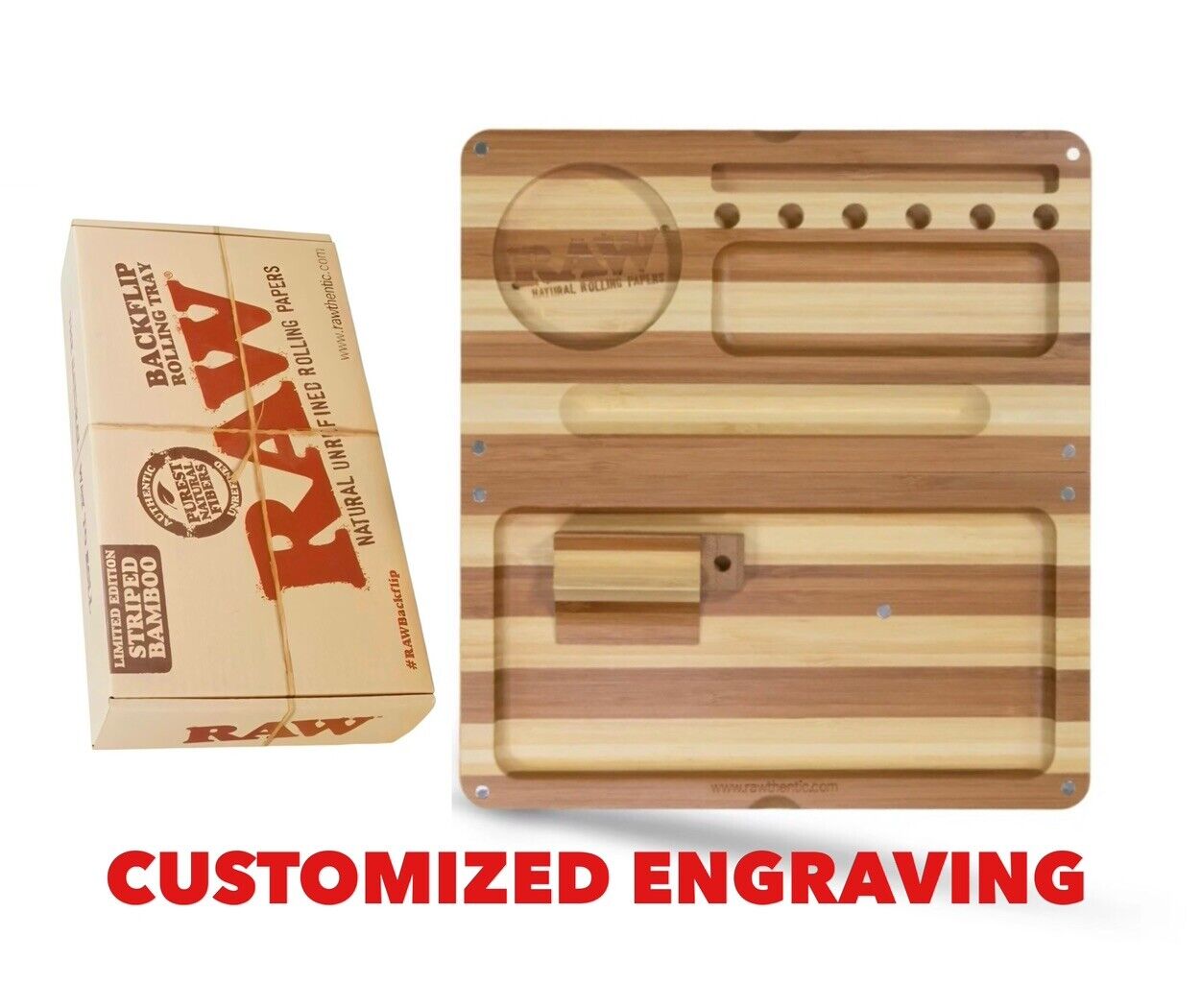 personalized custom engraved raw striped bamboo backflip magnetic rolling tray