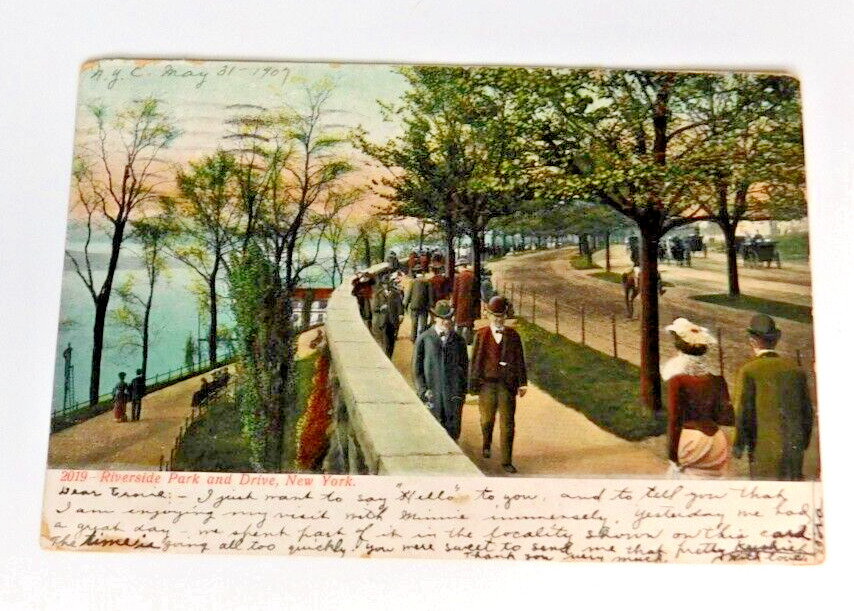 Riverside Park and Drive New York Antique Postcard Undivided Posted 1907