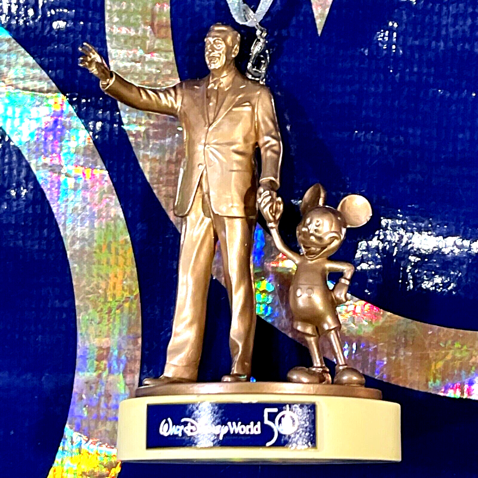 Nwt Walt Disney World 50th Anniversary Walt Mickey Partners Gold Statue Ornament