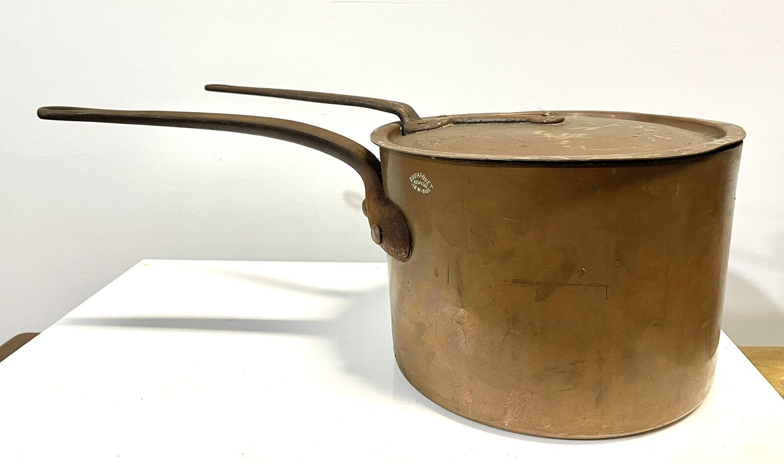 Antique Duparquet Large Copper Pan Or Pot W/ Lid New York 110 W. 22nd St.  #3