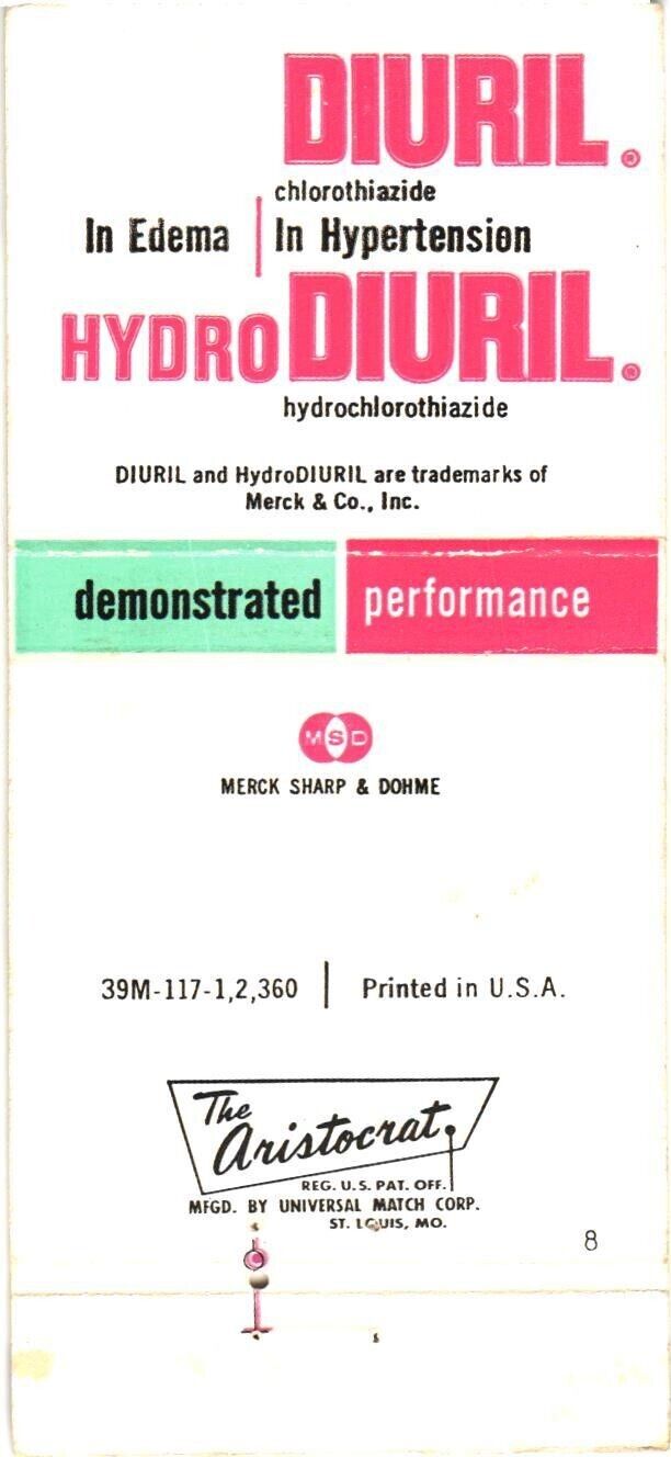 Hydro Diuril In Edema In Hypertension Demonstrated Vintage Matchbook Cover