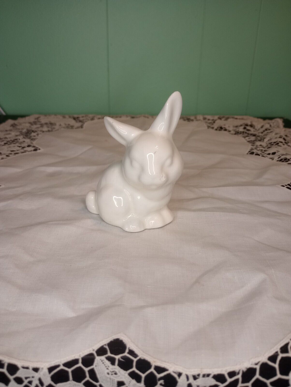 Ceramic White Bunny Rabbit Easter Spring Figure Farmhouse Decor Mantle Table