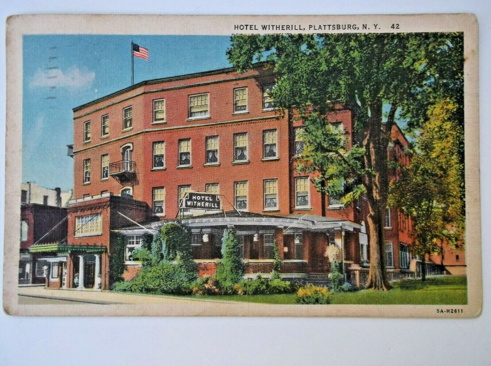 1937 Post Card Plattsburg NY  Hotel Witherill  Posted Ticonderoga 