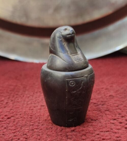 Unique Small Canopic Vase Egyptian Vintage Antique Hieroglyphs