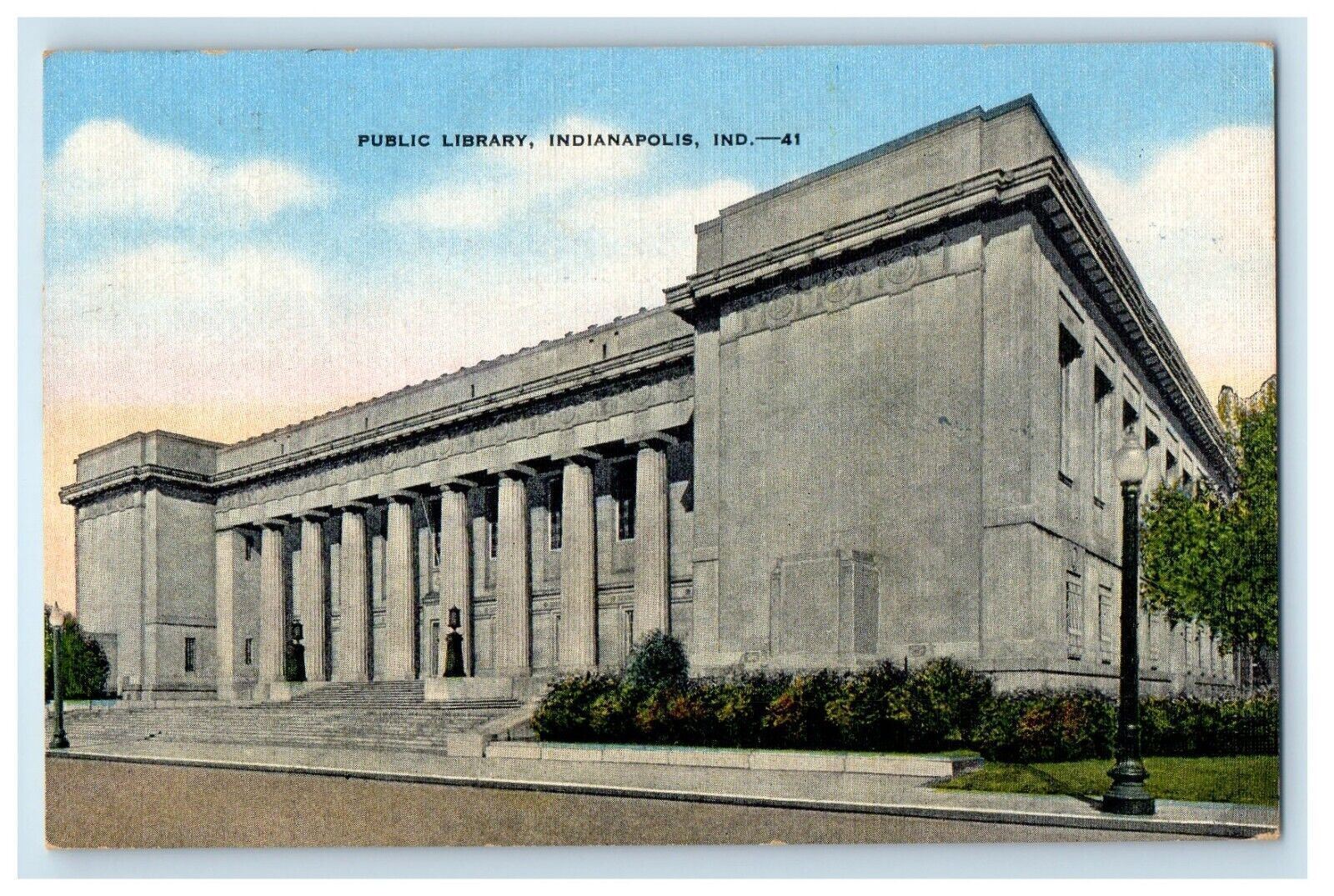 1945 Public Library Building Street View Indianapolis Indiana IN Postcard