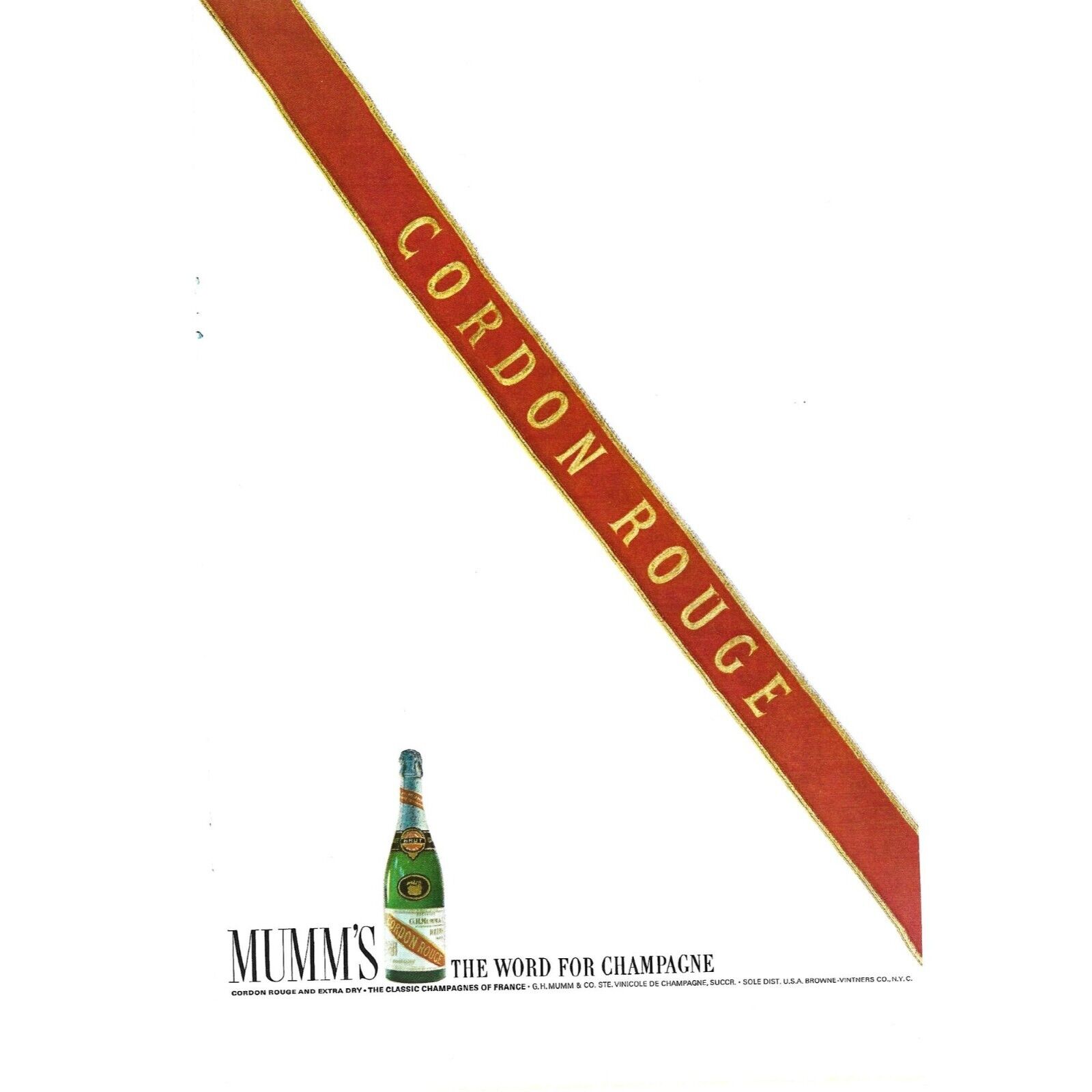Mumm Cordon Rouge Champagne AD 1960s Vintage Print Ad 9 inch