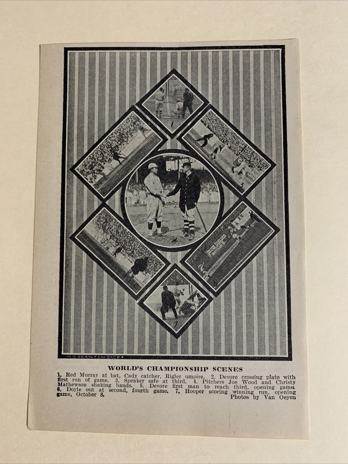 World Series Christy Mathewson Tris Speaker H. Hooper 1912 Baseball 4X6 Picture