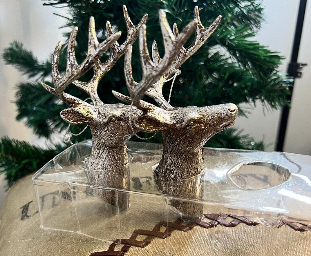 2 Hobby Lobby Reindeer Ornaments Gold’ish Silver.