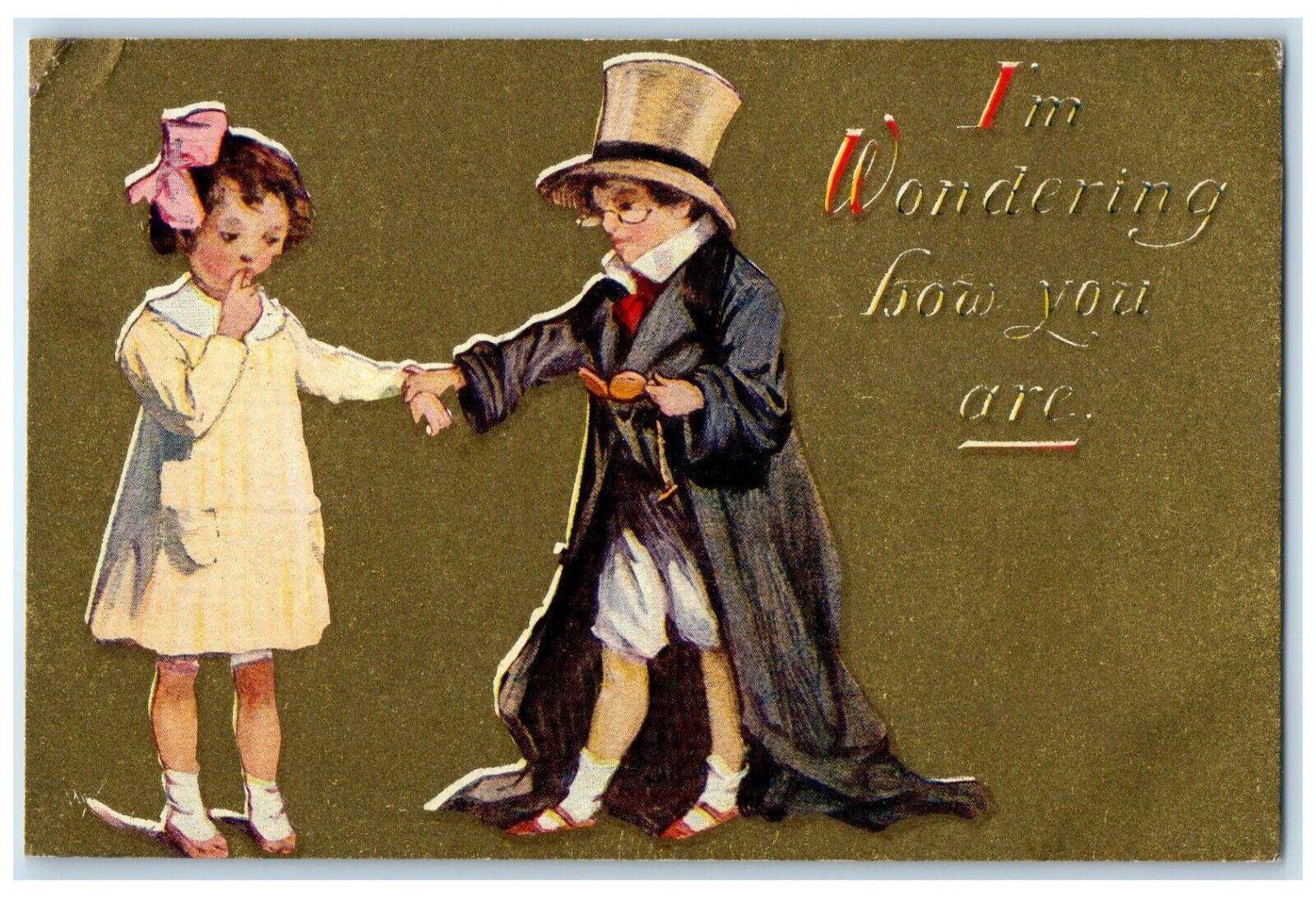 c1910\'s Children I\'m Wondering How You Are Unposted Antique Postcard