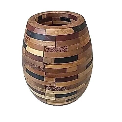 Vintage Wooden Barrel Shaped Trinket Bowl/vase 4.5\