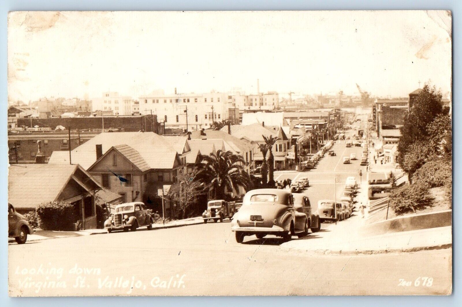 Vallejo California CA Postcard RPPC Photo Looking Down Virginia Street Cars 1945