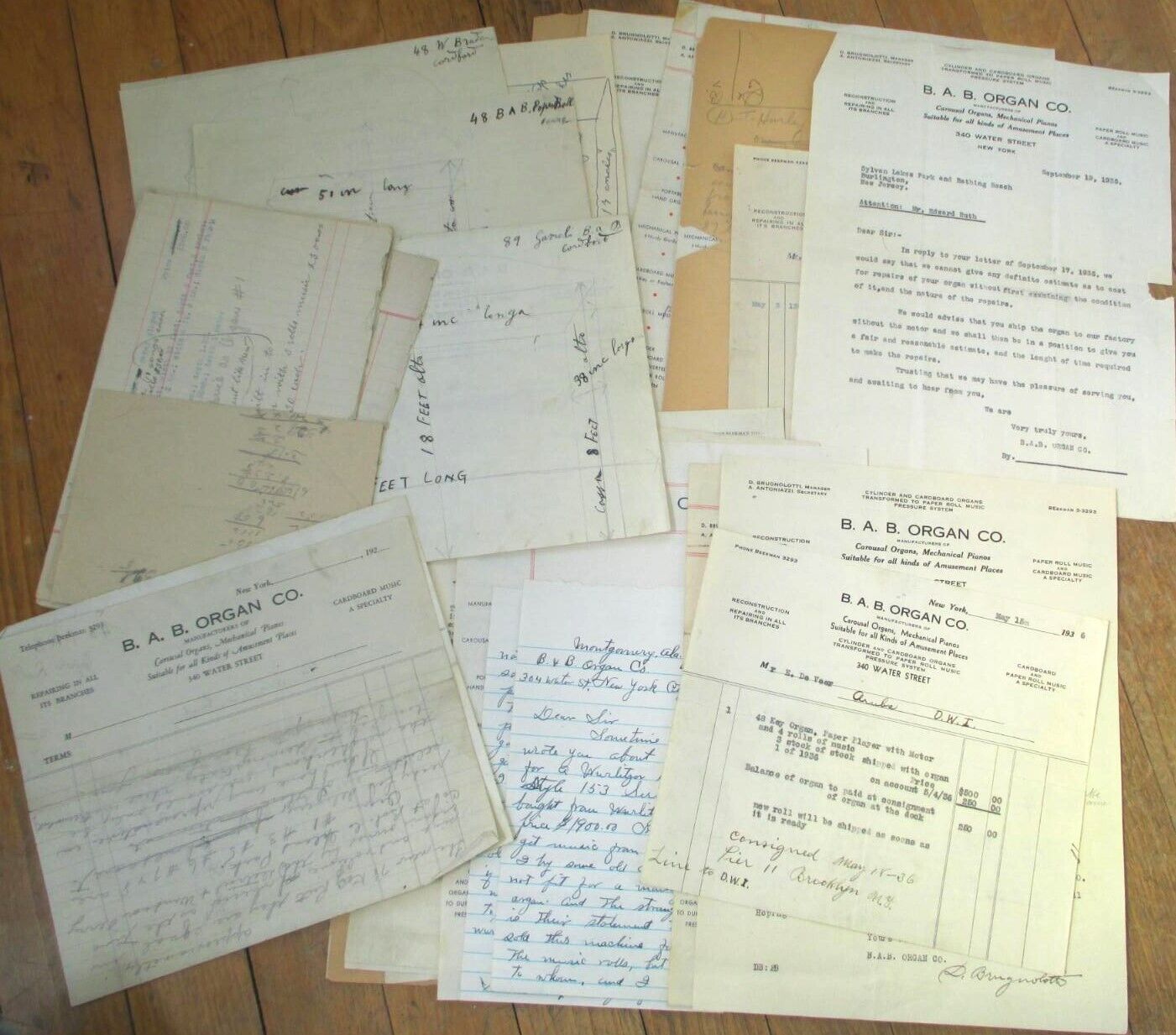Carousal Amusement Organ Co. 1920s Paper Document Archive, Diagrams Letterheads