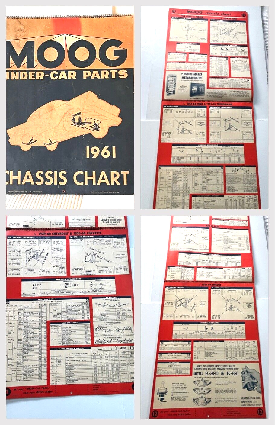 RARE 1961 MOOG CHASSIS Car Parts CADILLAC CORVETTE THUNDERBIRD DESOTO Huge Chart
