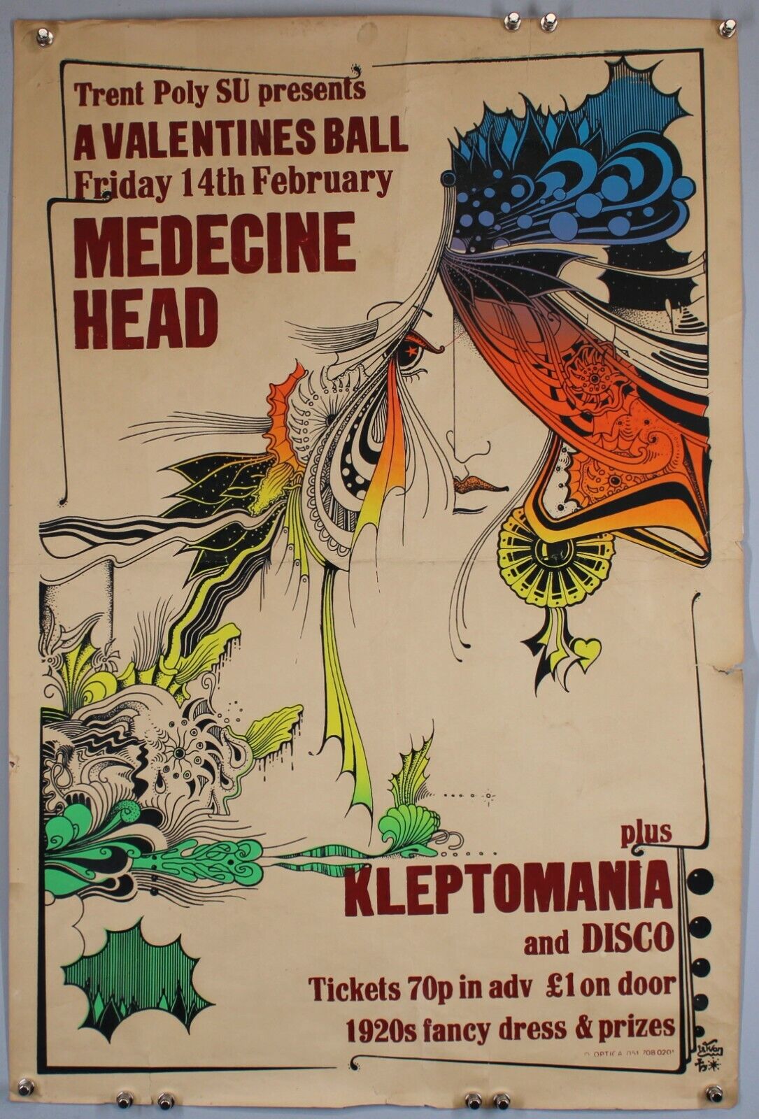 Medicine Head Poster Orig Vintage Kleptomania Promo Trent Poly Nottingham 1975