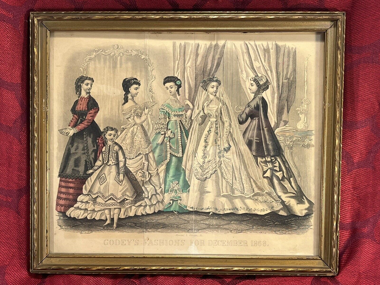 Antique 19th Century Godey\'s Fashion December 1868 Hand Colored Plate -- 5747