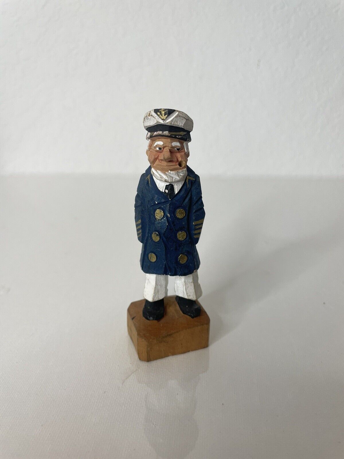 Vintage Hand Carved Wood Sea Captain Figurine Fisherman Navy Nautical Folk Art