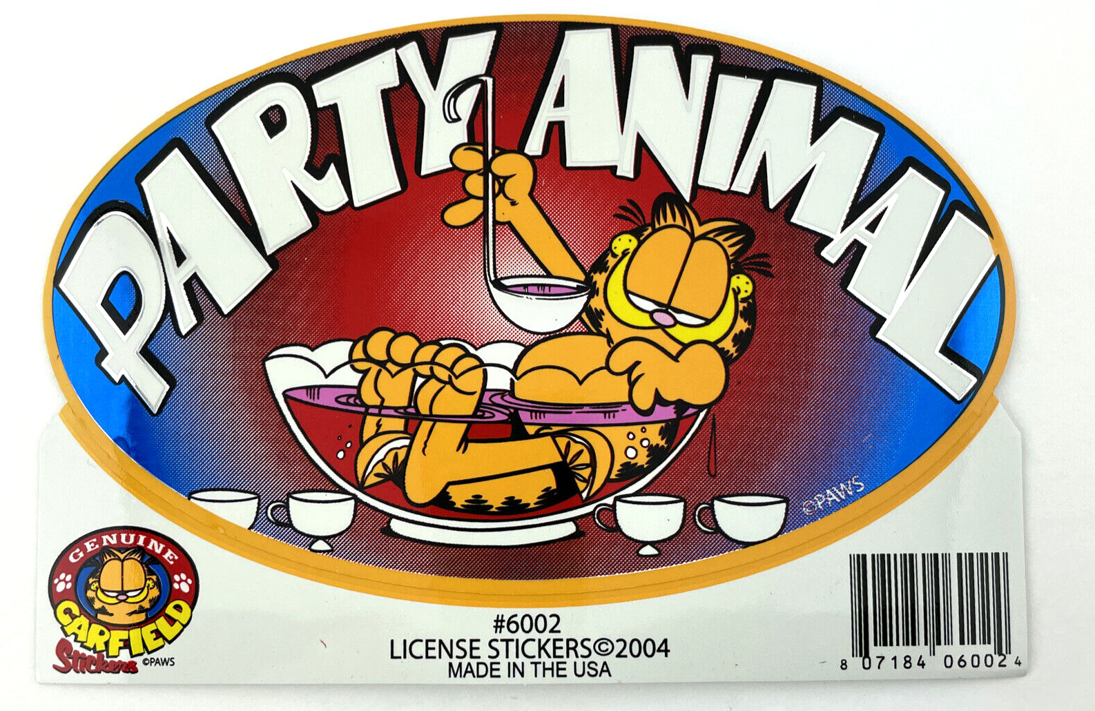 Garfield Cat  Sticker Party Animal Funny New Years Eve Punch Bowl  6x3.5