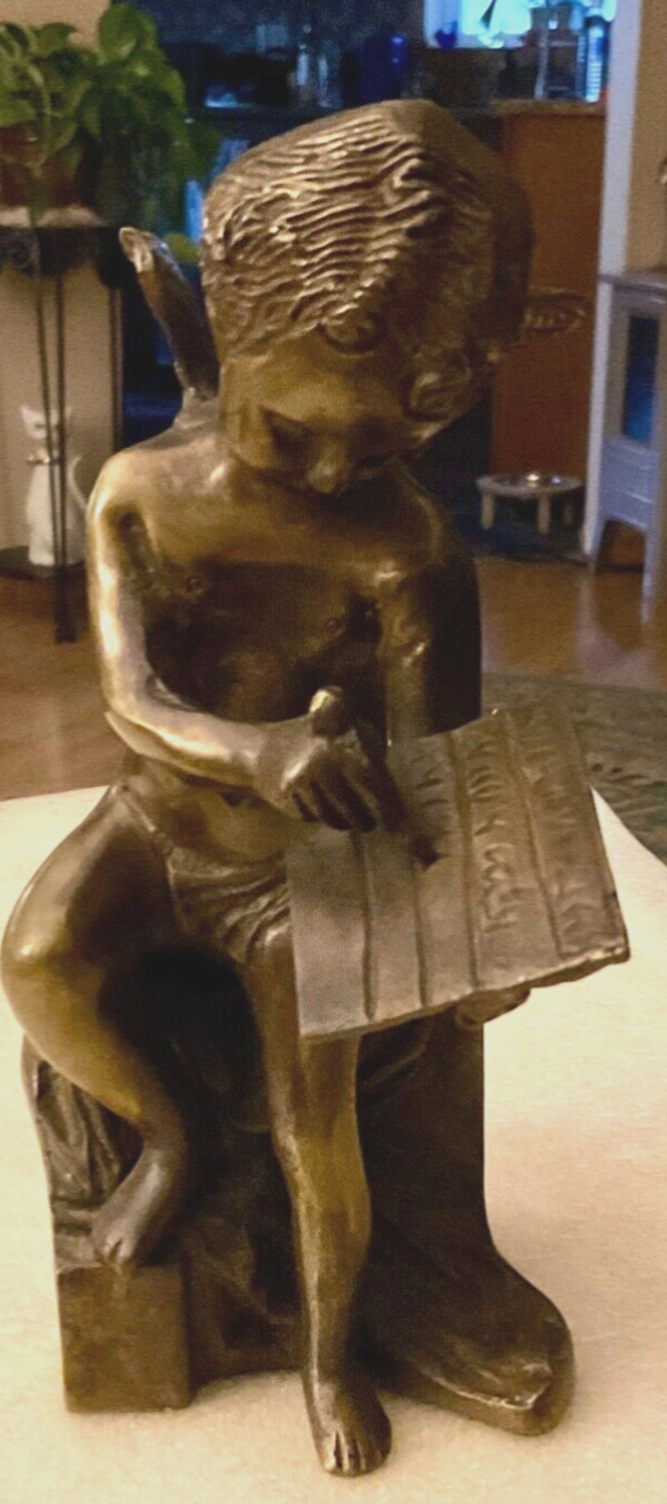 Vintage Cherub Heavy Brass Statue Figurine Putt Angel Figure 8”