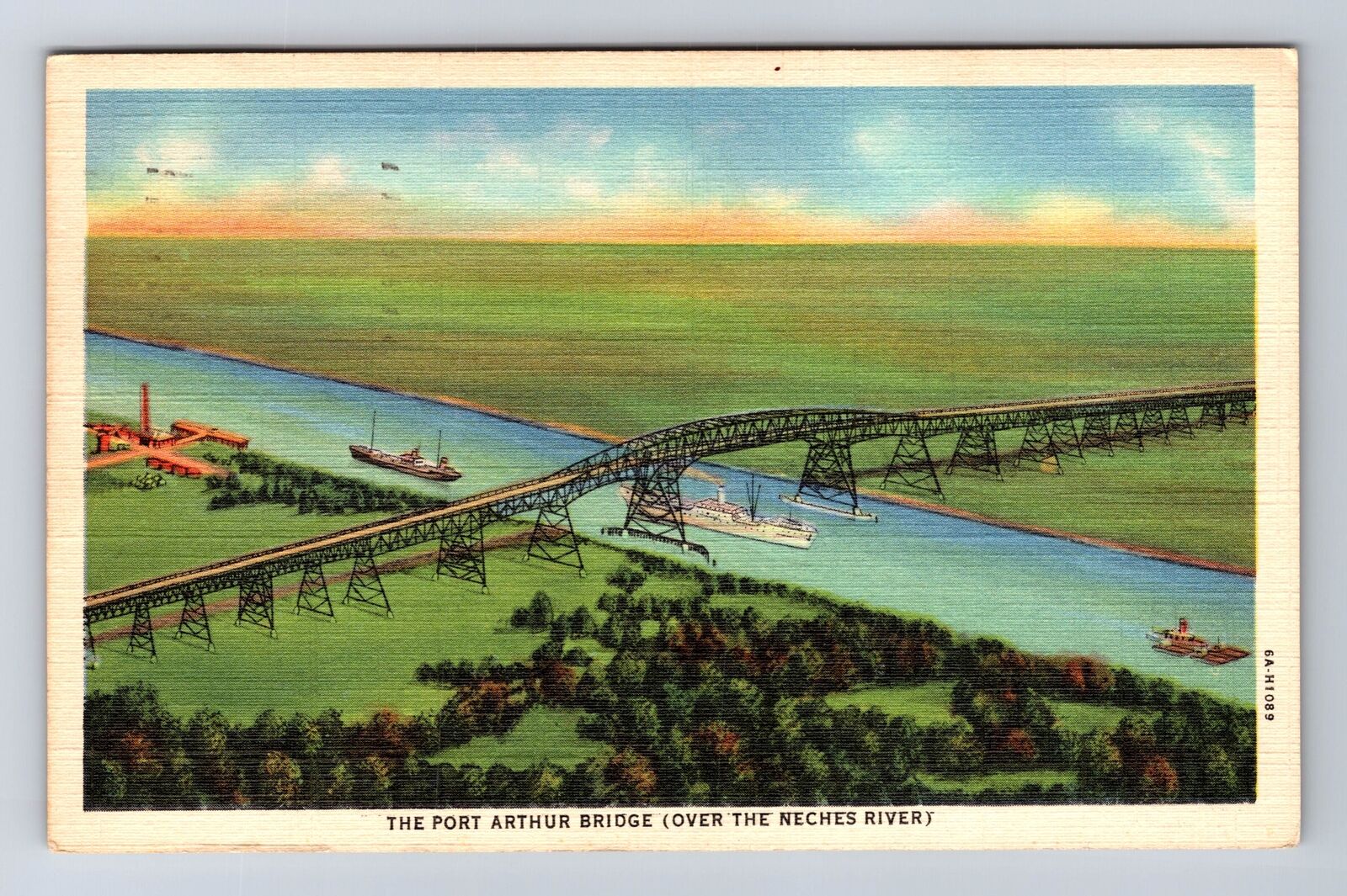 Orange TX-Texas, Port Arthur Bridge, Neches River, Antique Vintage Postcard
