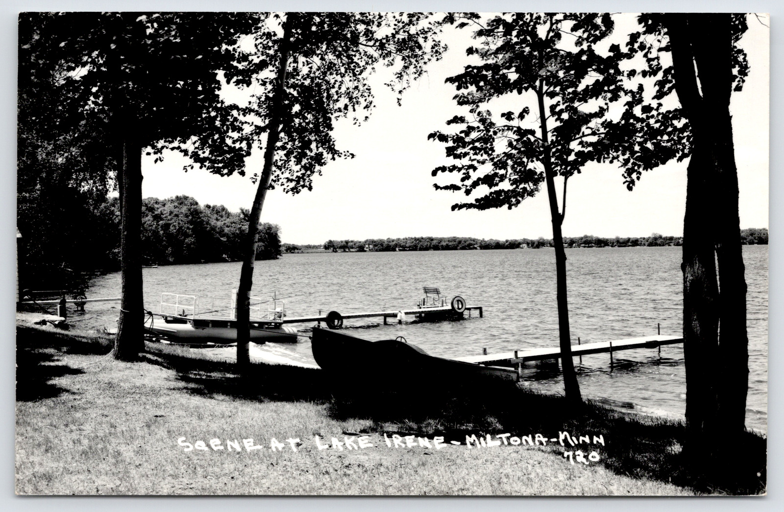 Miltona Minnesota~Two Boats Ashore by Docks on Lake Irene 1940s RPPC Postcard PC