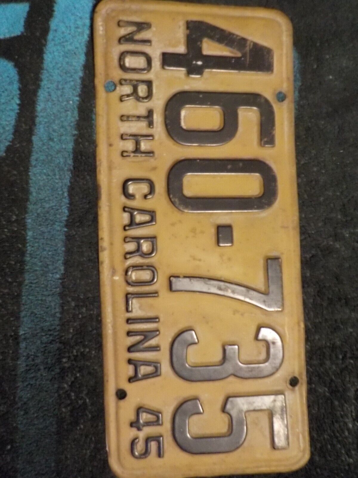 1945 North Carolina License Plate, #460-735 Antique Vintage Original
