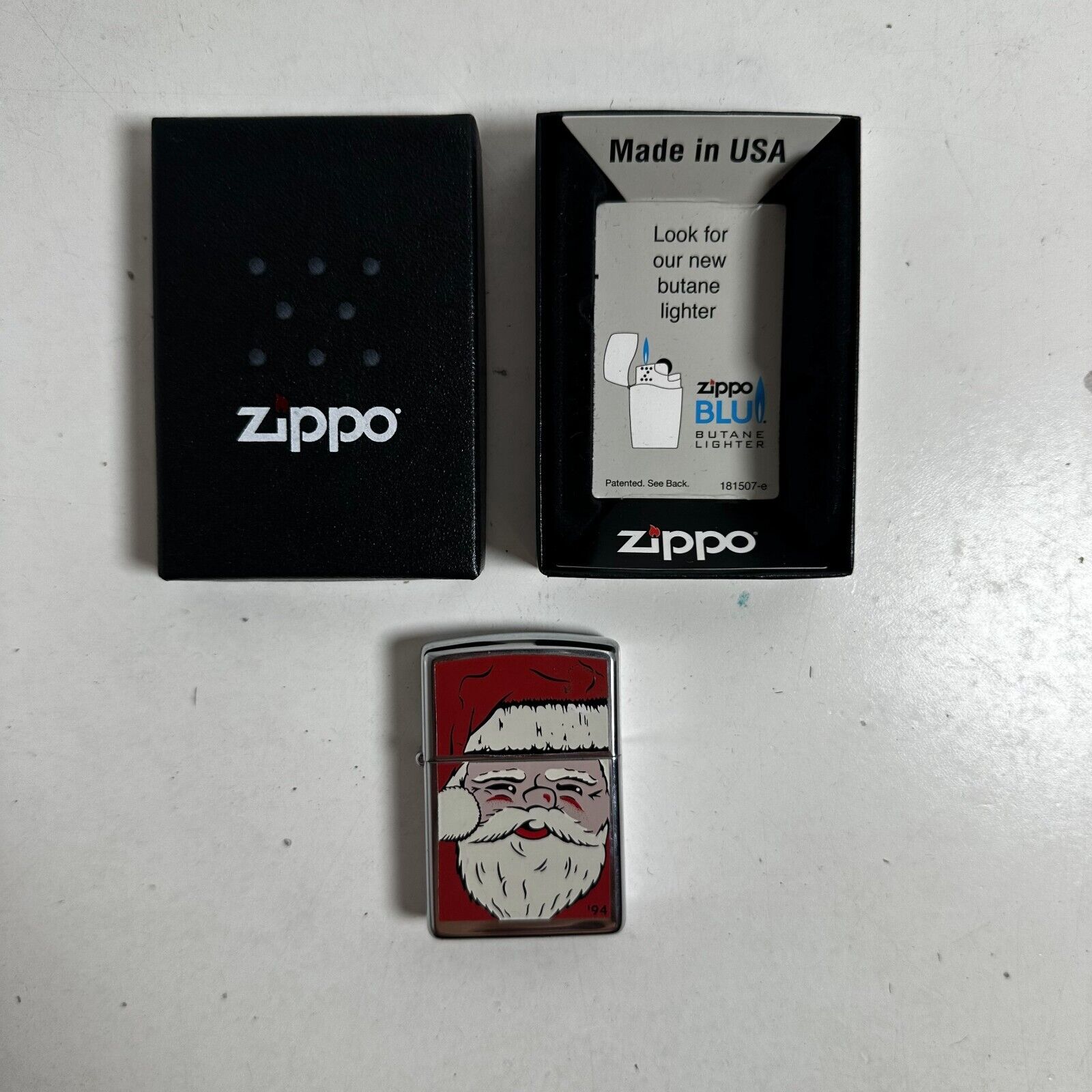 Vintage Zippo Genuine Silver Windproof Santa Claus Face Butane Lighter With Box