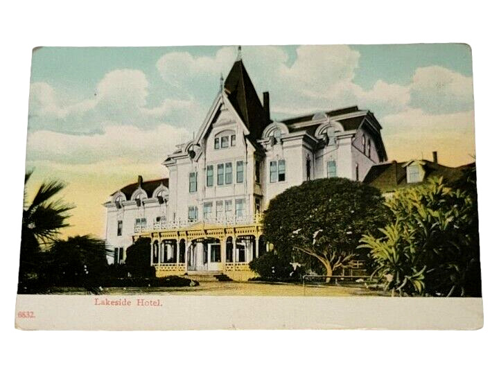 c 1906 Lakeside Hotel Lido Lake California Victorian Building Postcard Dated