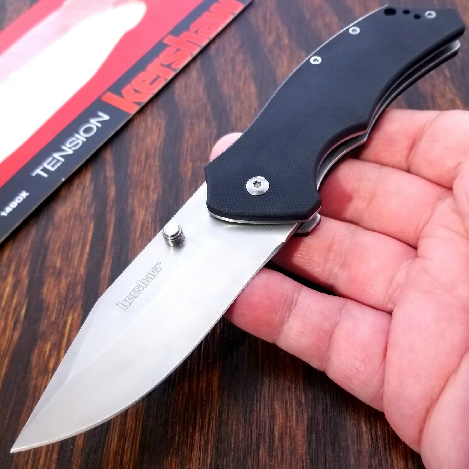 Kershaw Knife 1490 Tension Tactical Liner Lock Black G10 Handles Pocket Clip