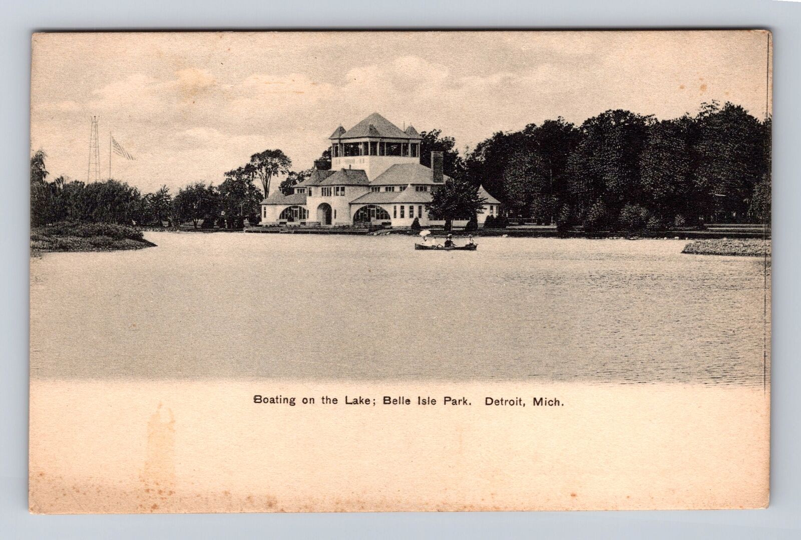 Detroit MI-Michigan, Belle Isle Park, Boating on Lake, Antique Vintage Postcard