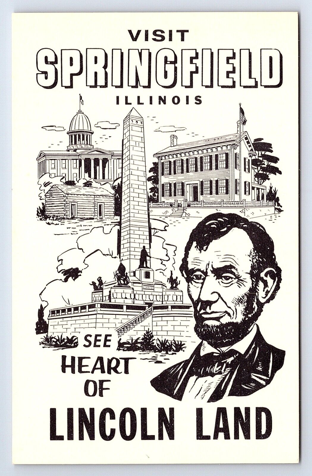Postcard Visit Springfield Illinois Heart of Abraham Lincoln Land IL
