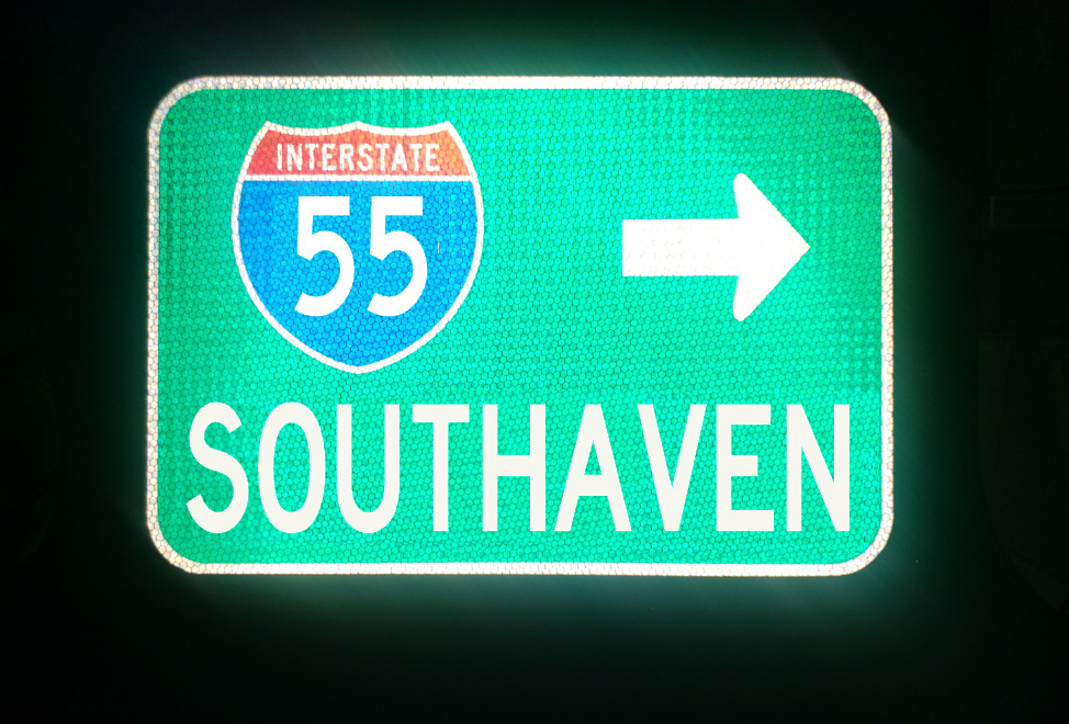 SOUTHAVEN Interstate 55 route road sign- Mississippi, Hernando, Memphis