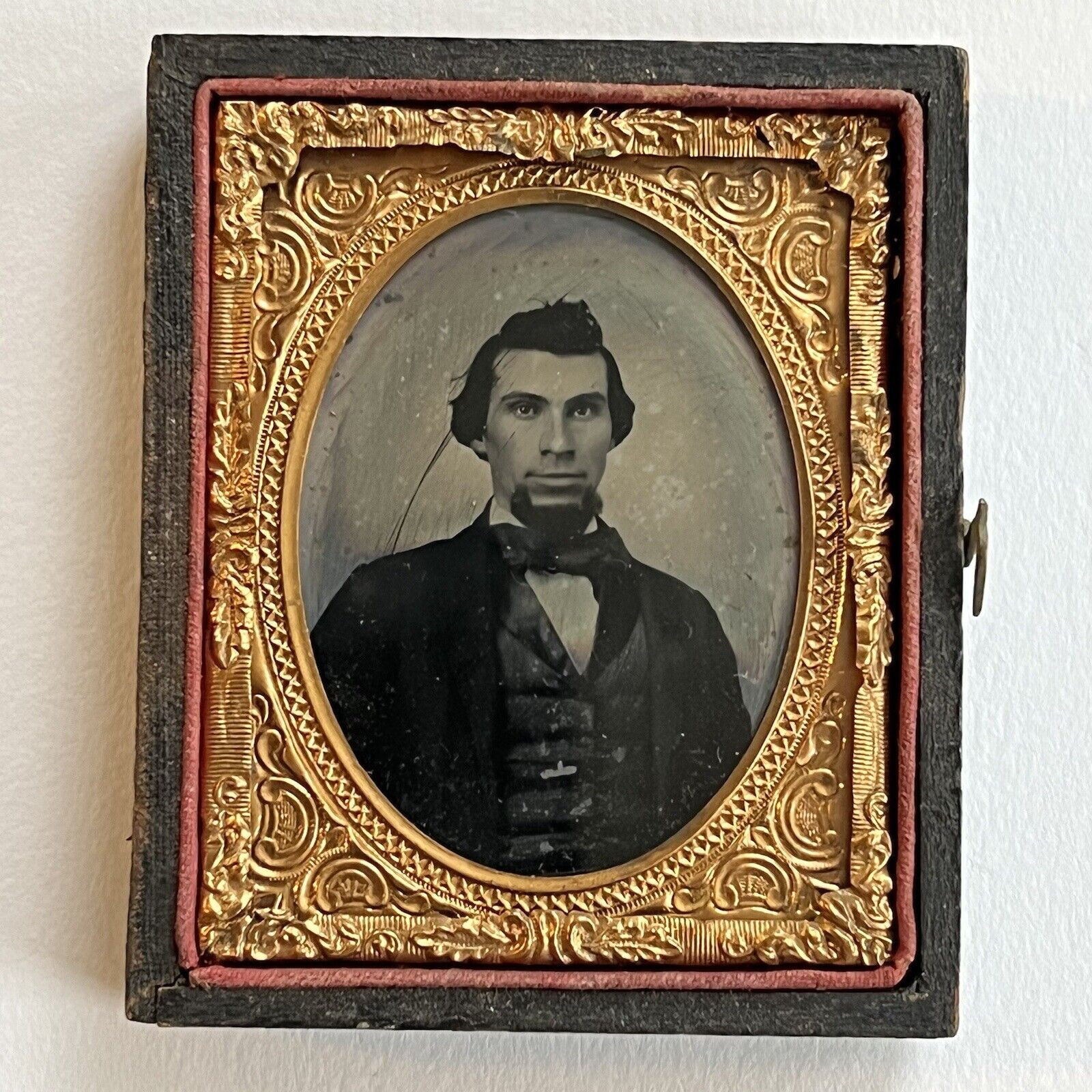 Antique Ruby Ambrotype Photograph Very Handsome Charming Dapper Young Man Goatee