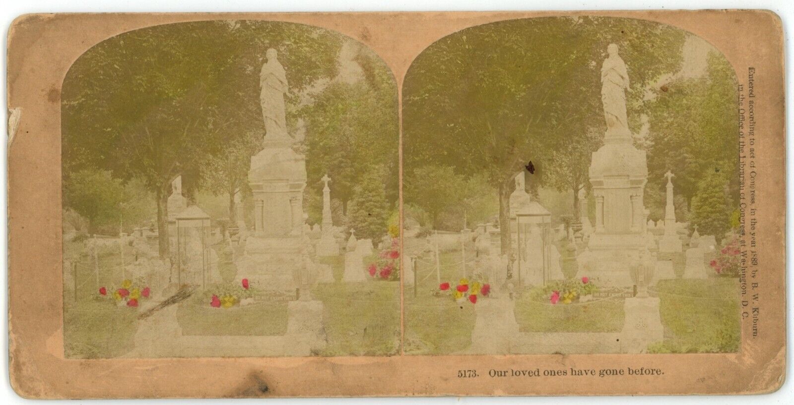 c1900\'s Colorized Real Photo Stereoview Card Our Loved Ones Have Gone Before