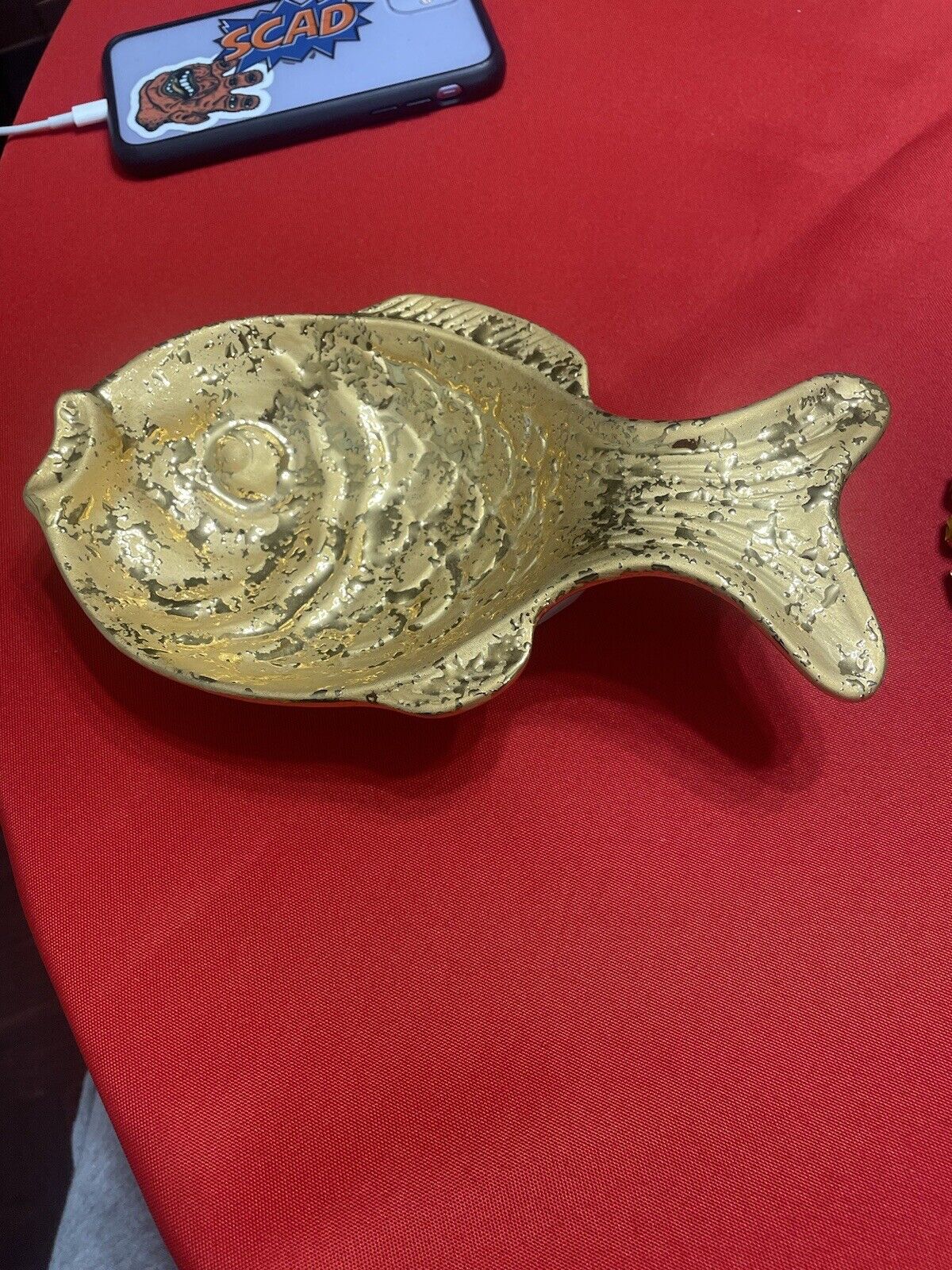 Vintage Le Mieux Porcelain 22k Gold Fish Molded Bowl Hand Decorated 9”