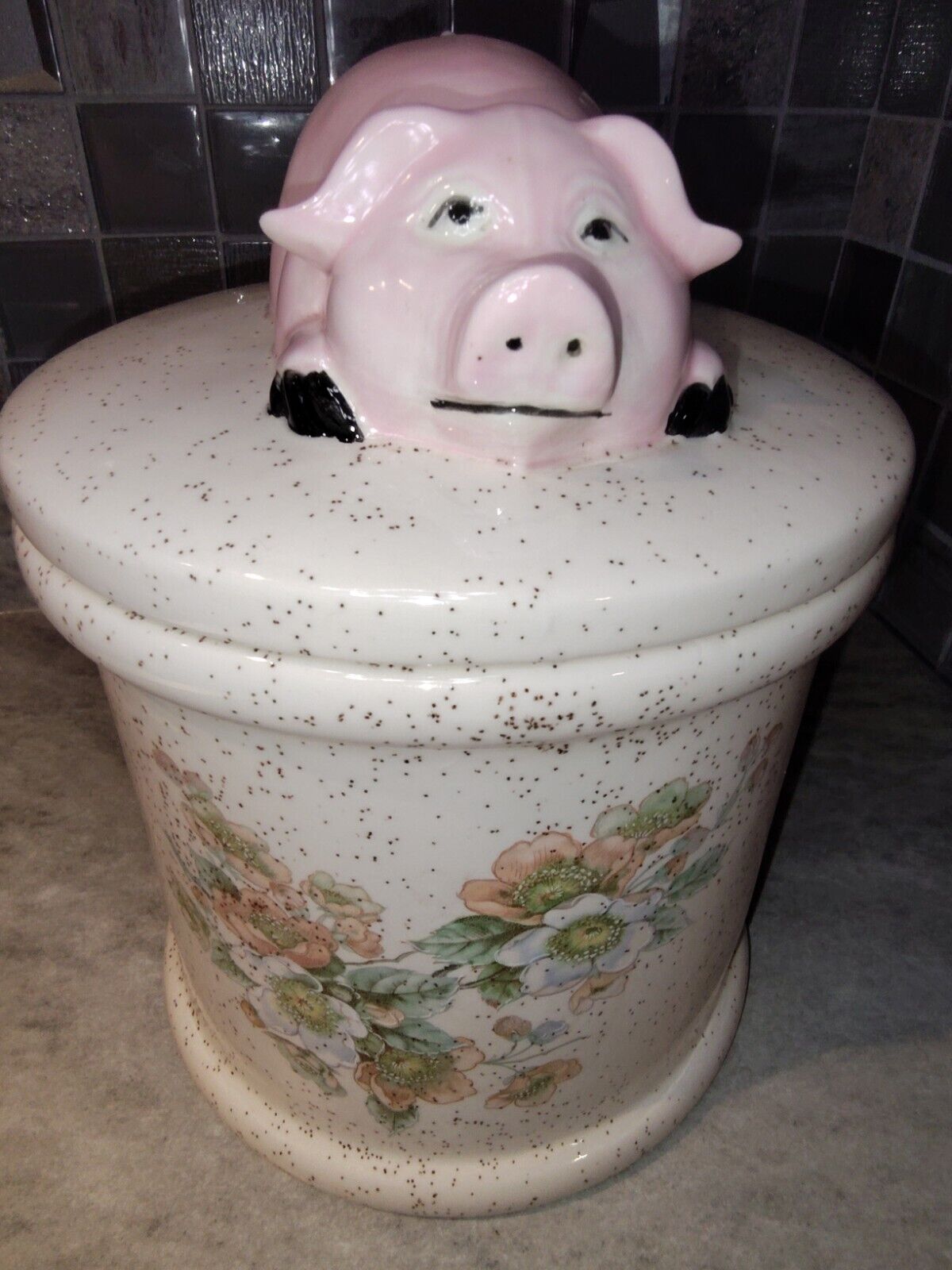 Adorable Vintage Ceramic Crock Style Pig Canister