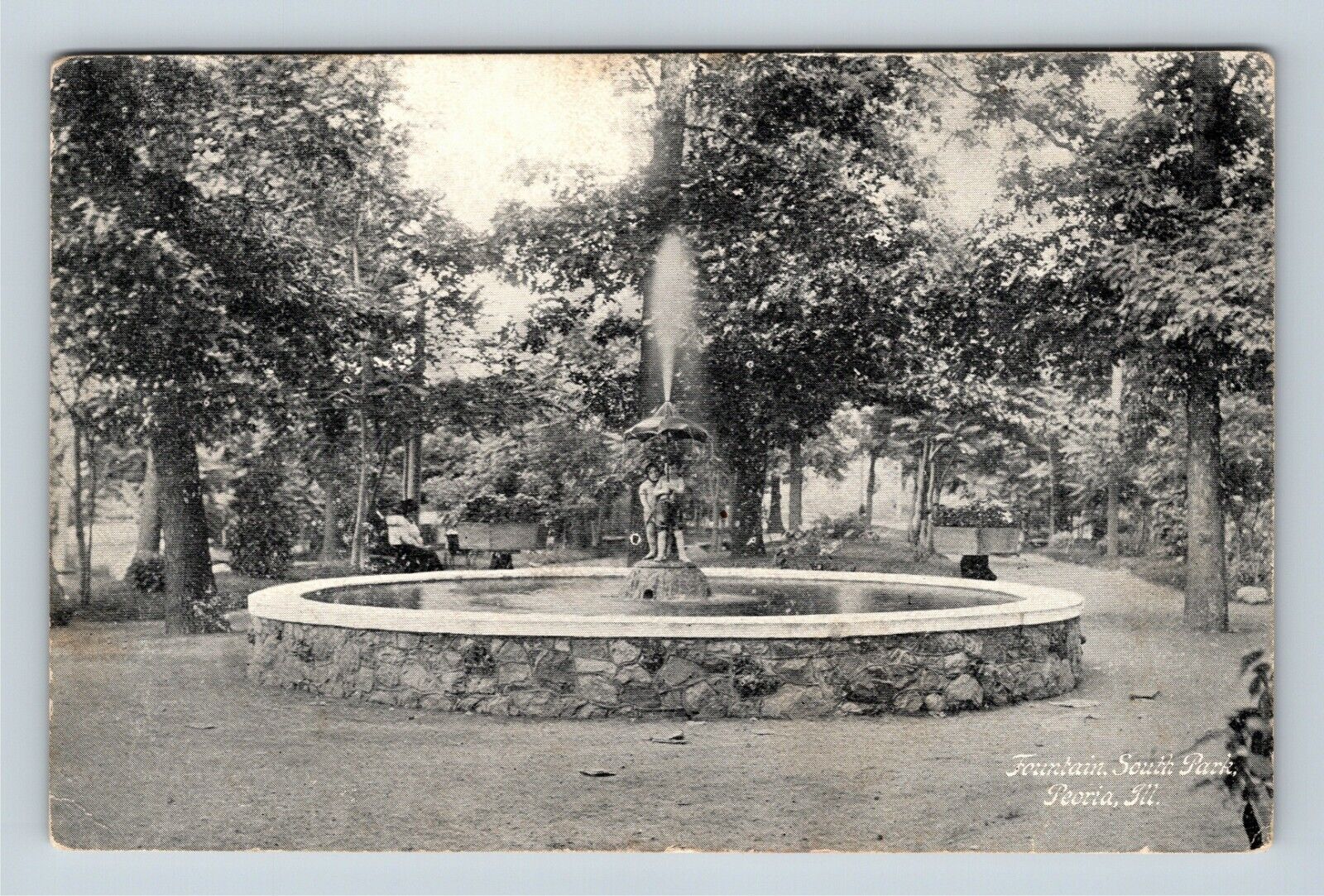 View Fountain, South Park, Peoria IL, Vintage Postcard