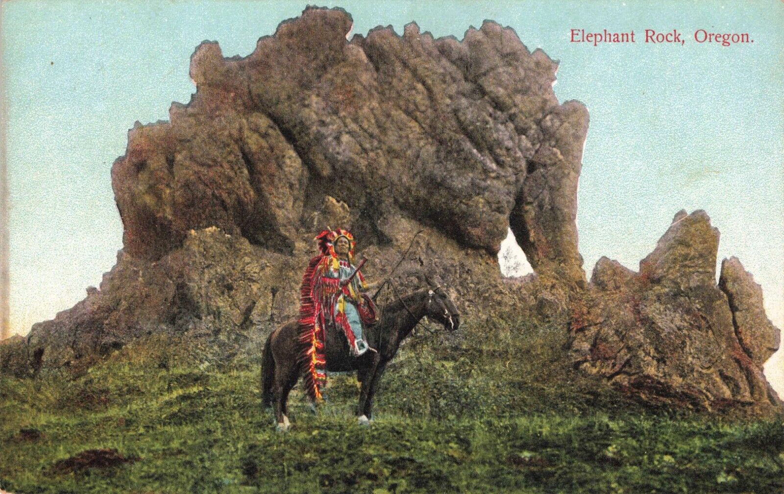 Gibbon Oregon Umatilla County Indian on Horseback Elephant Rock c1910 Postcard