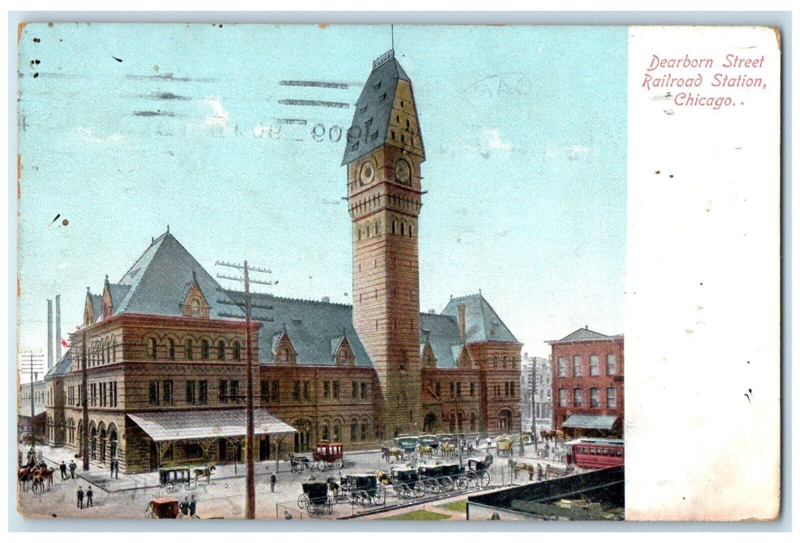 1909 Dearborn Street Railroad Station Chicago Illinois IL Antique Postcard