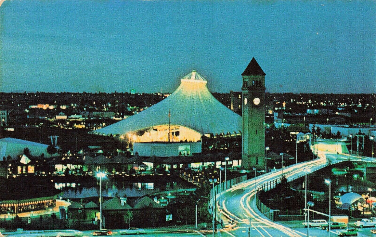 Postcard Expo 1974 World\'s Fair Night View U.S. Pavilion Spokane Washington VTG
