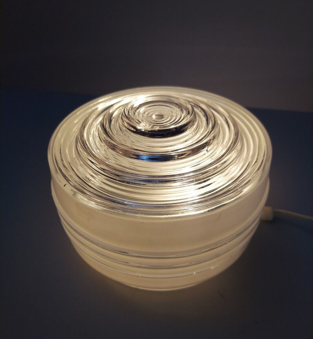 Vtg Ceiling Light Shade globe MCM Circles White Glass Drum Atomic Art Deco