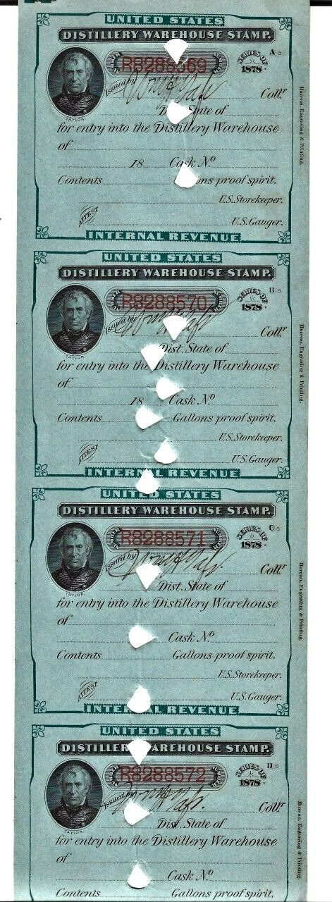 RARE U. S. President William H. Taft 4x Signed Uncut Sheet 1878 Tax Doc.