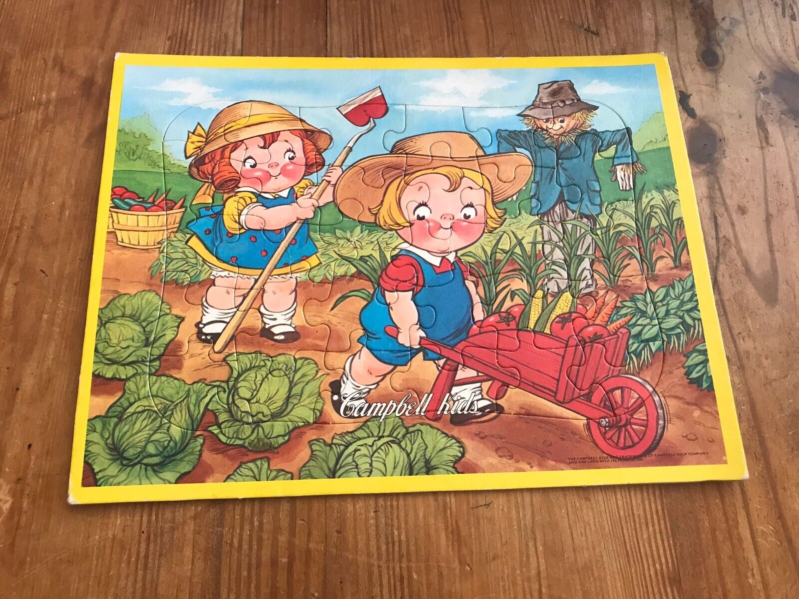 Vintage Campbell Soup Kids frame tray puzzle vegetable farm - advertising