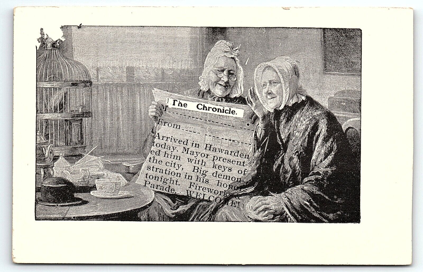 c1905 UNUSUAL OLD LADIES THE CHRONICLE GREETINGS EARLY UNDIVIDED POSTCARD P3648