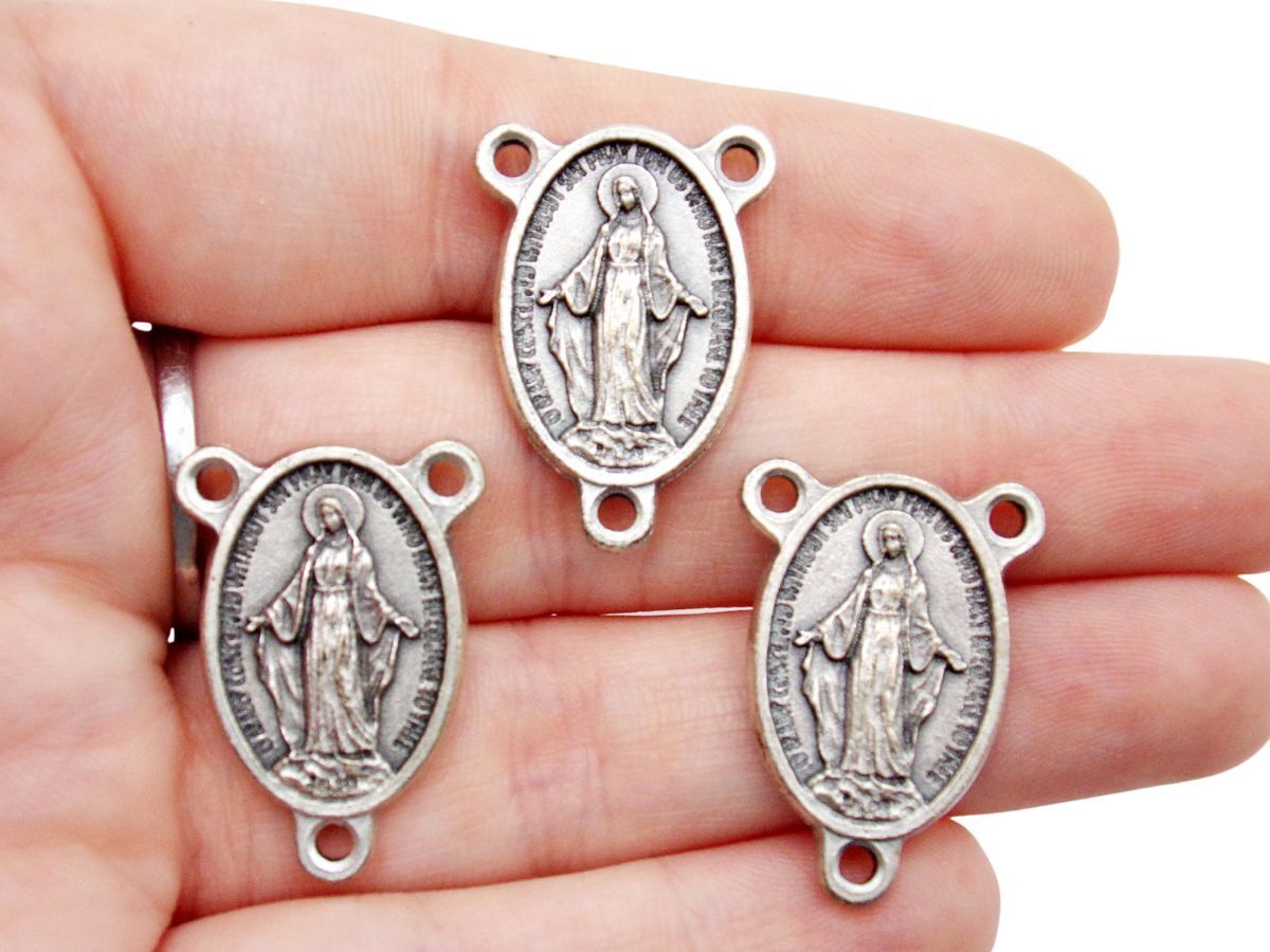 Silver Tone Lot of 3 Our Lady of Grace Miraculous Medal Rosary Parts Center 1 In