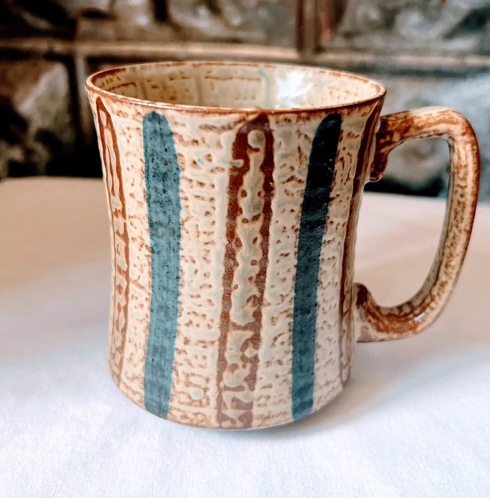 Vintage Westwood Sundowner Hand Crafted Stone Coffee Cup Mug #2871 Brown Teal