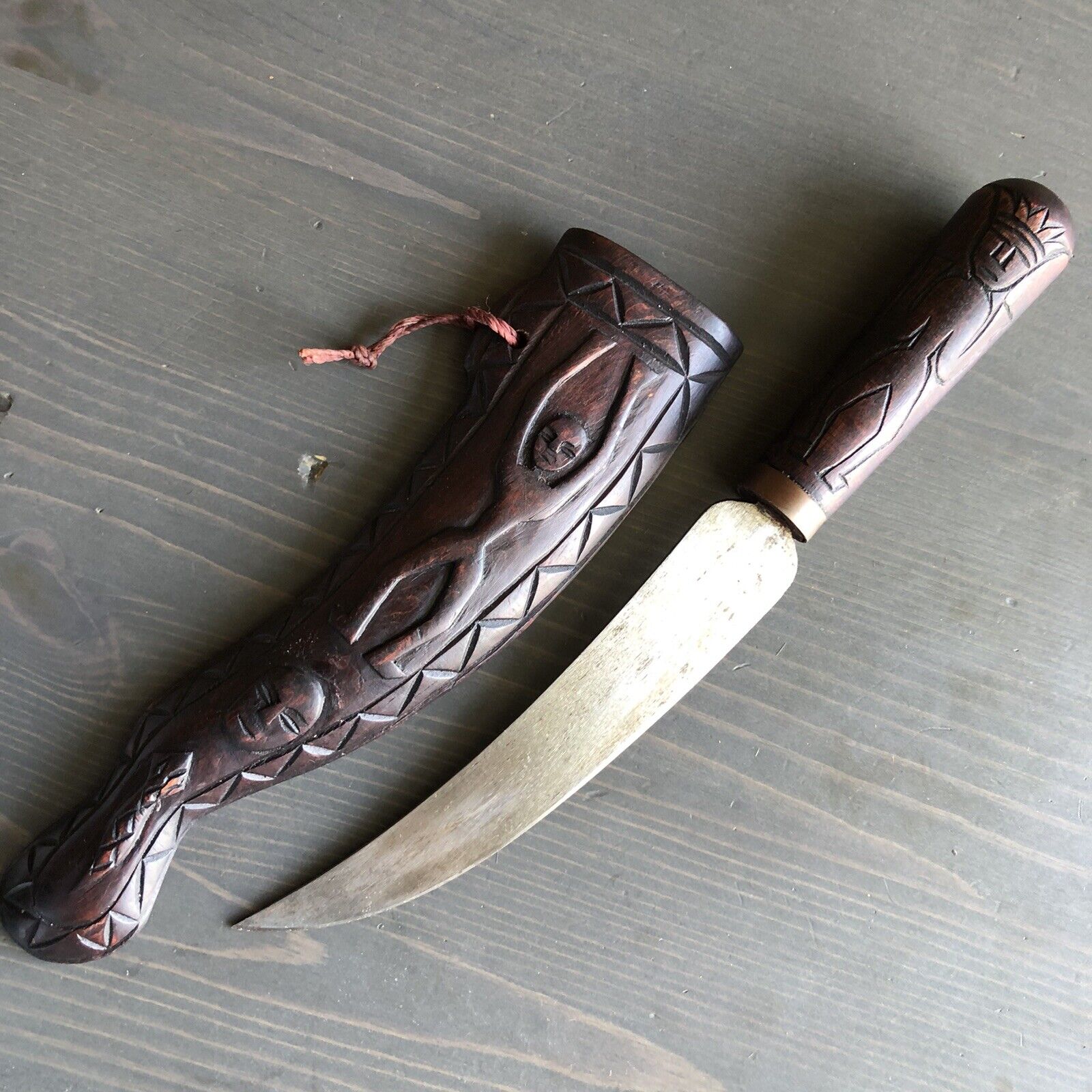 South American Hand Carved Knife With Sheath