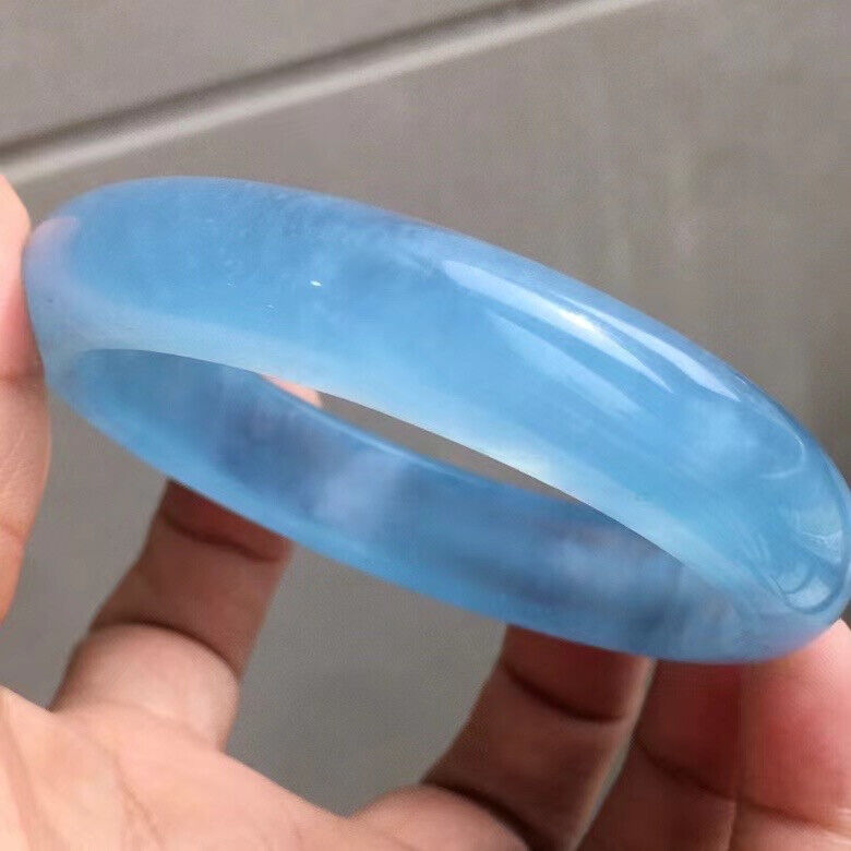 58mm Natural Blue Aquamarine Crystal Gemstone Bangle Bracelet Handmade