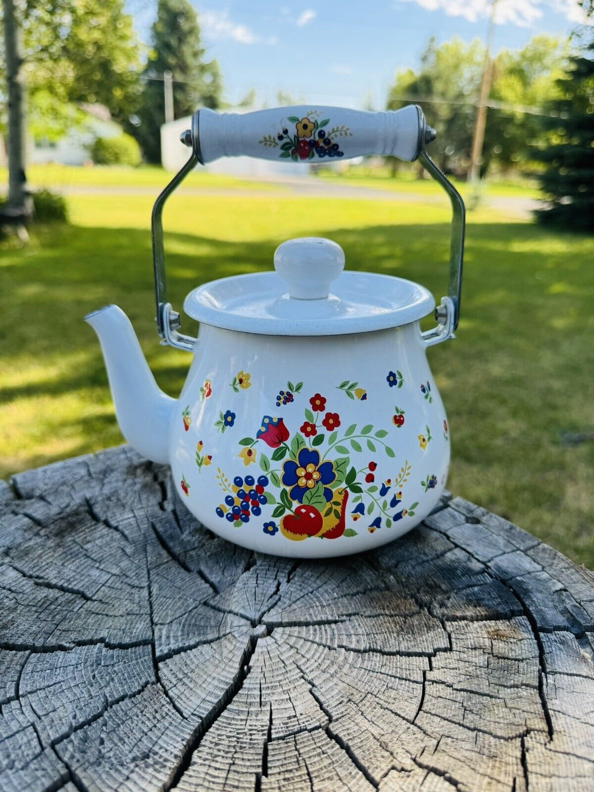 Vintage David Davir Enamel Kettle Tea Pot