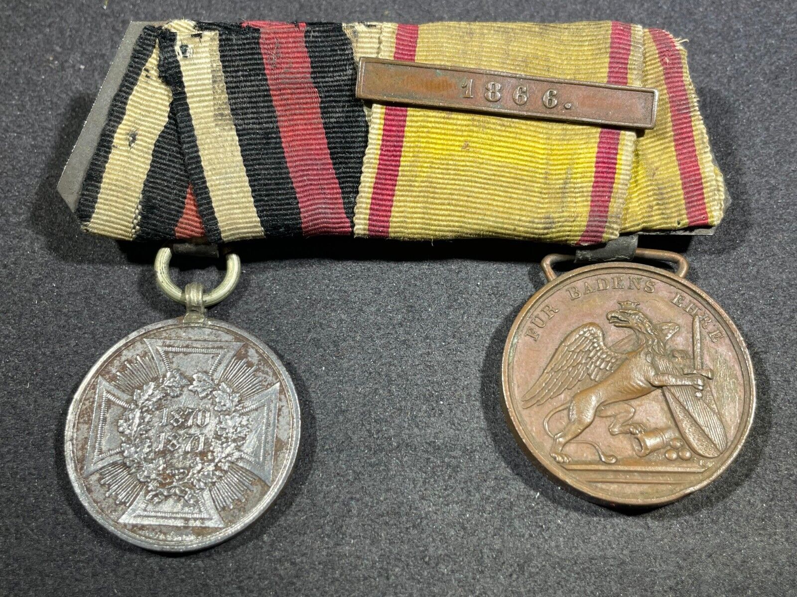 Pre WW1 WWI 1866 & 1870 Imperial German Military Baden / Prussian Medal Bar